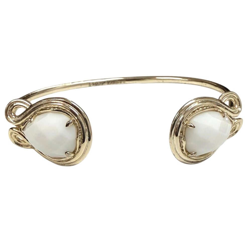 Kendra Scott Andy Pinch Cuff Bracelet Gold Faceted White Mother of Pearl
